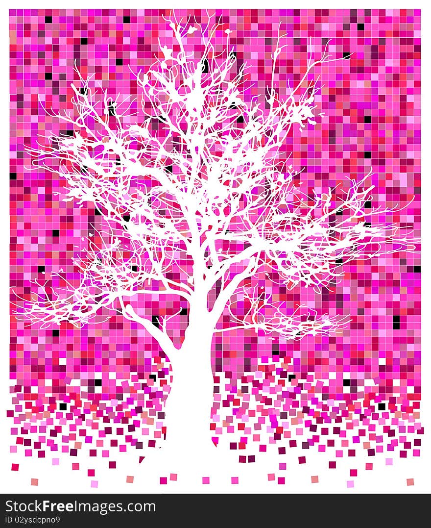 White Tree On Pinky Squares