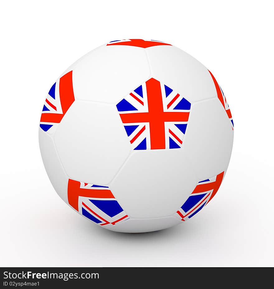 Soccer ball with the attributes of the United Kingdom flag. Soccer ball with the attributes of the United Kingdom flag