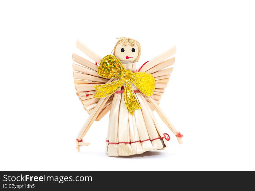 Straw angel isolated on white