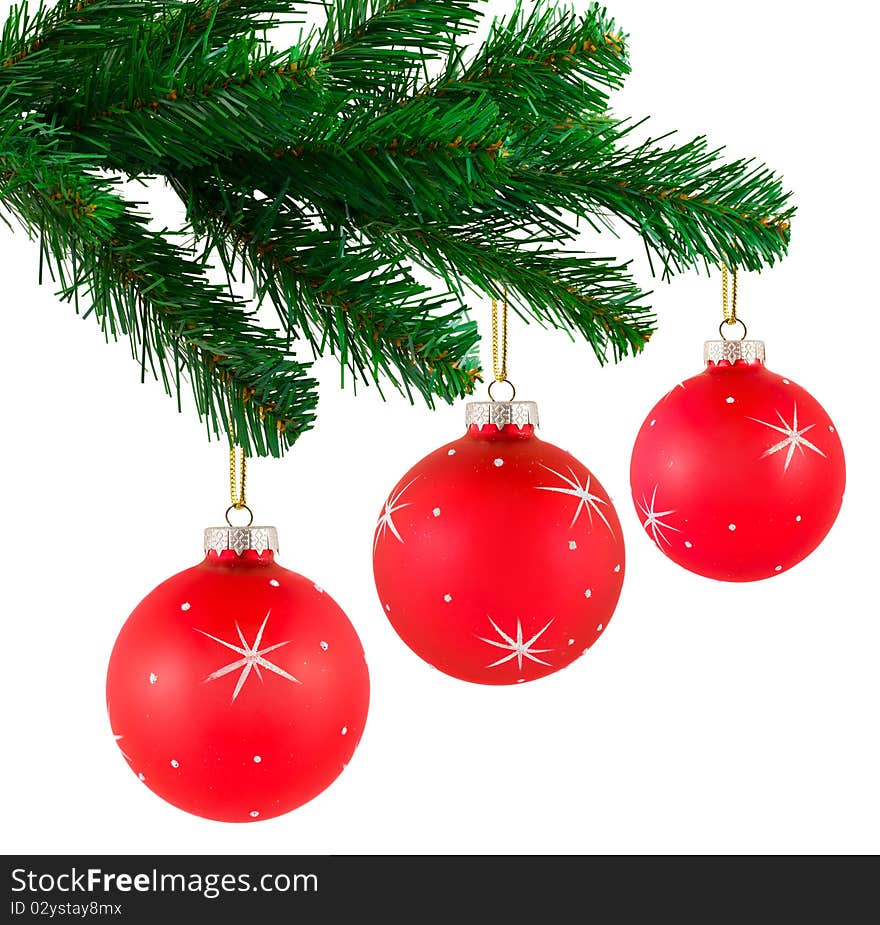 Christmas tree and balls isolated on white background