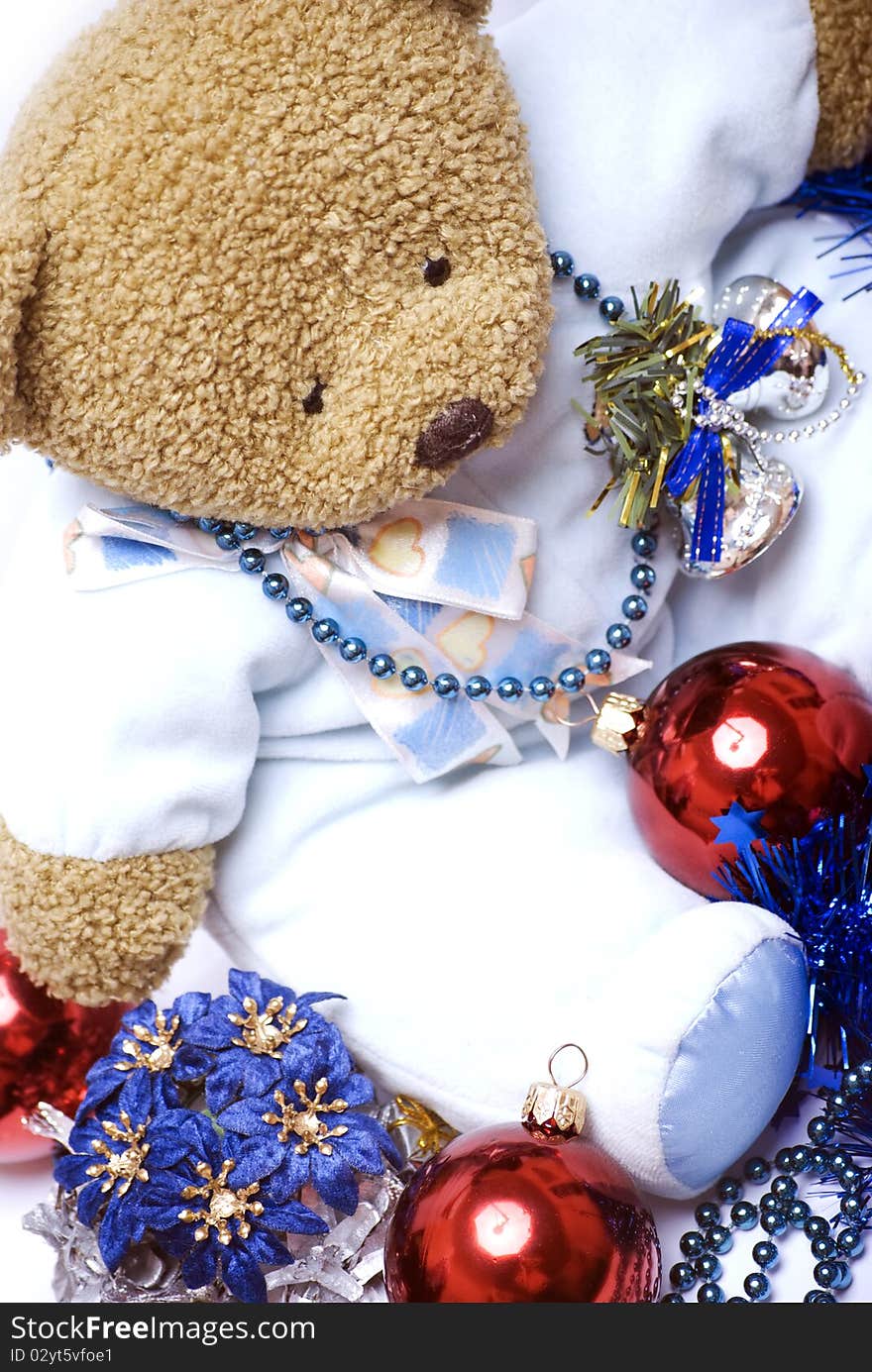 Soft bear with Christmas decorations