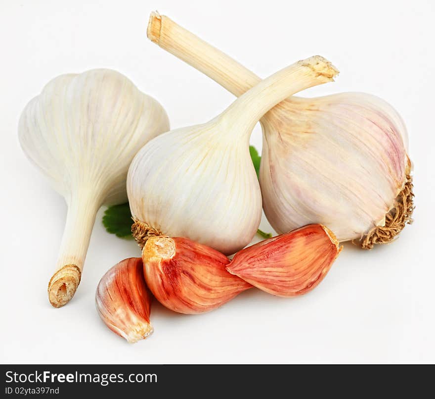 Mellow garlic on a white background