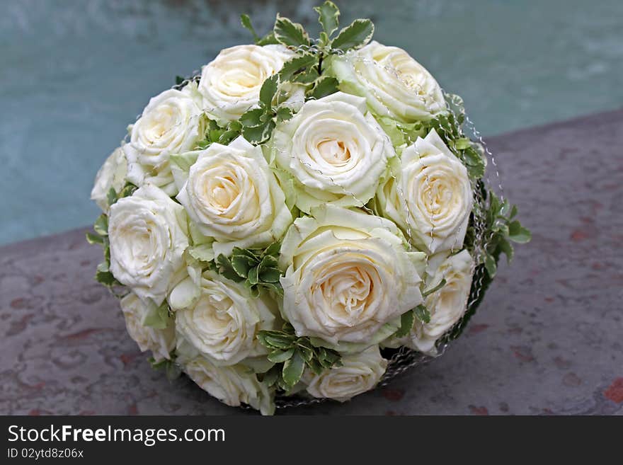 Bridal bouquet of white roses