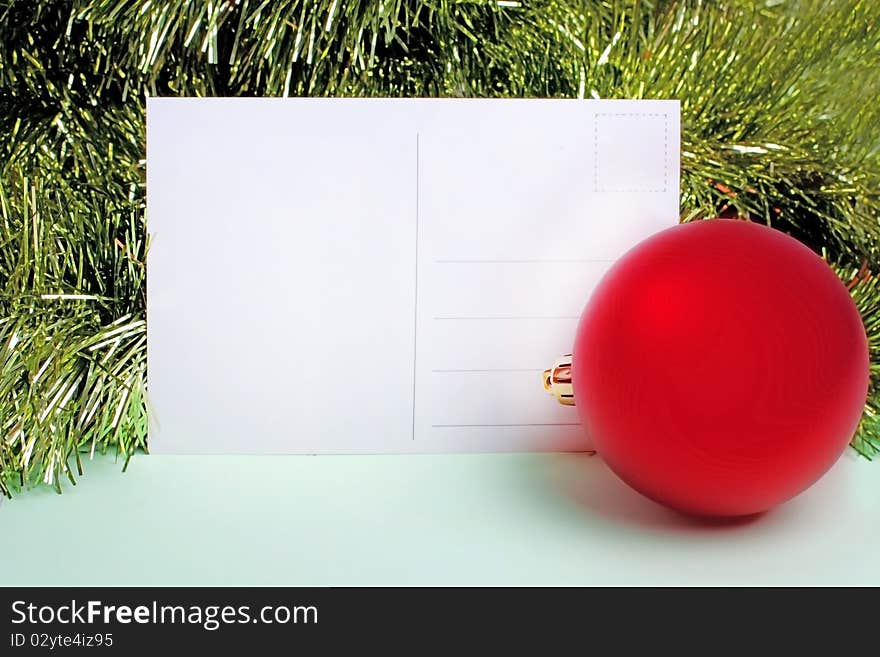 Postcard With New Year Ball And Fir-tree