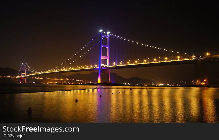 Night scene of tsing ma bridge in hong kong