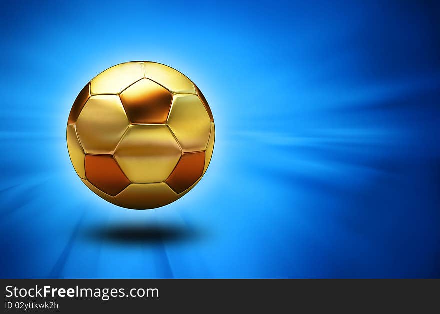 Golden ball on blue background