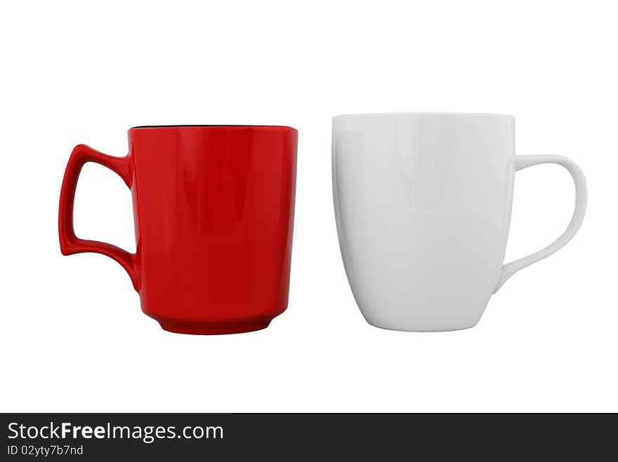 Empty white and red cup on a white background. Empty white and red cup on a white background