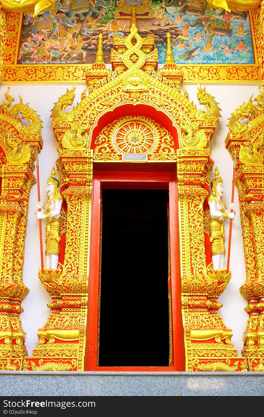 Elaborate molding on entrance of church,Denchai temple,Phrae,Thailand. Elaborate molding on entrance of church,Denchai temple,Phrae,Thailand.