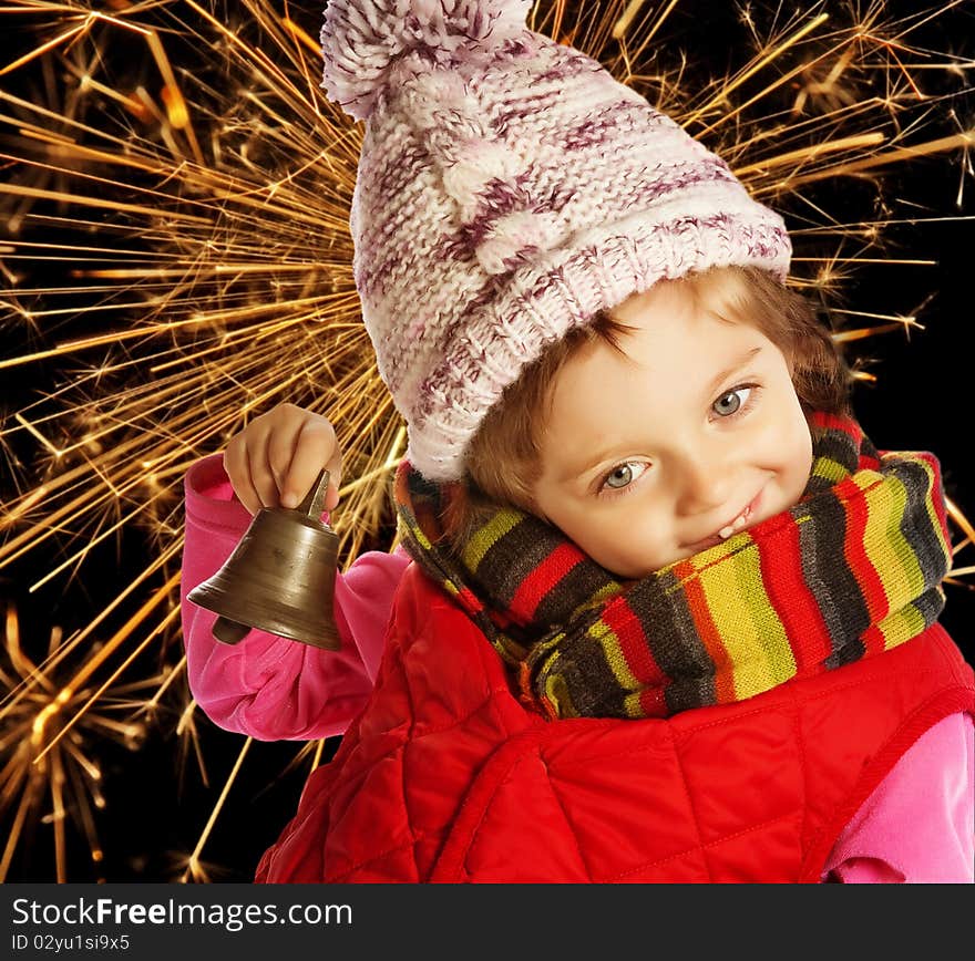 Little girl three years old at christmas night. Little girl three years old at christmas night