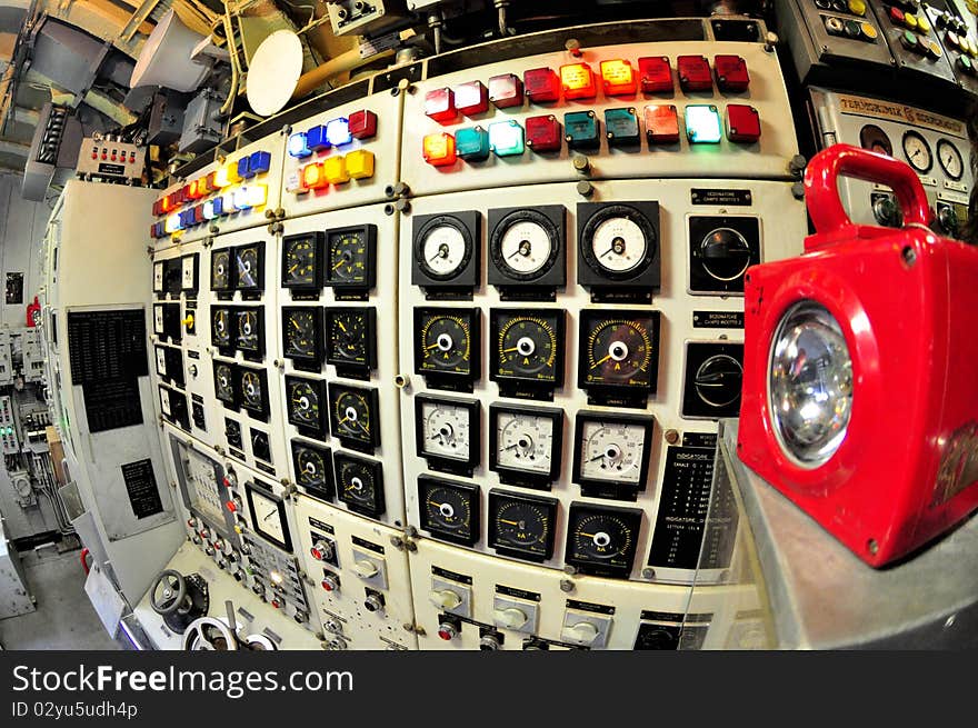 A submarine view the inside. A submarine view the inside