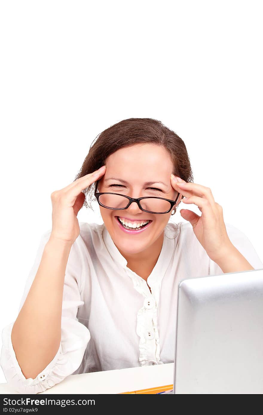 Happy businesswoman in glasses in office