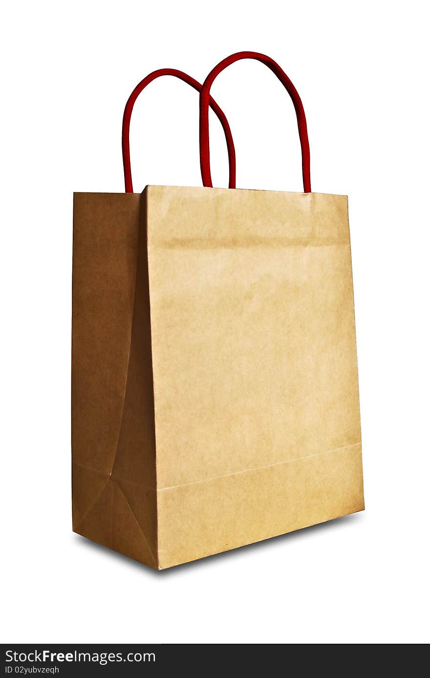 Brown shopping bag isolated on white background