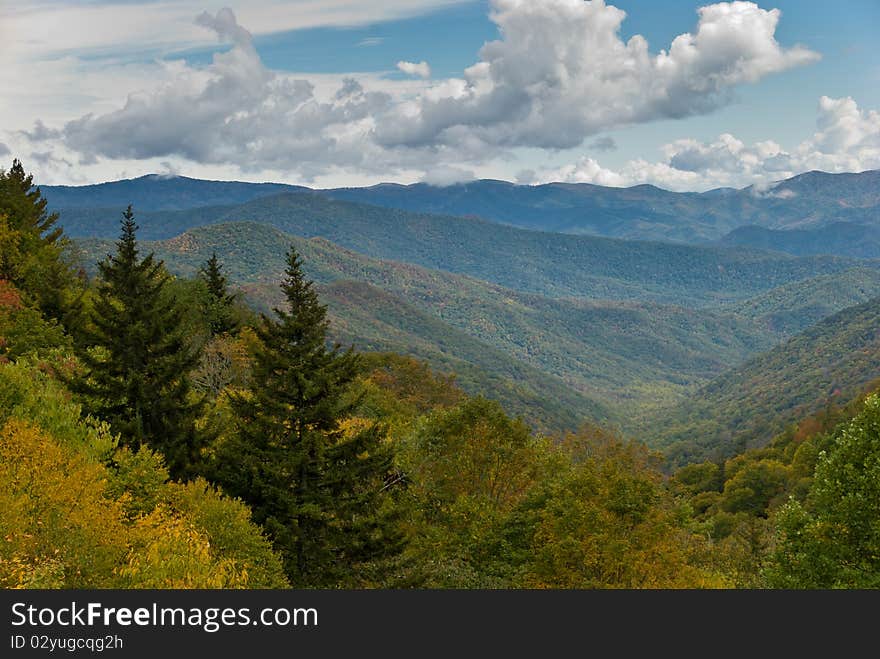 Autumn colorful foliage of trees on the slopes in Smoky Mountains National Park. Autumn colorful foliage of trees on the slopes in Smoky Mountains National Park