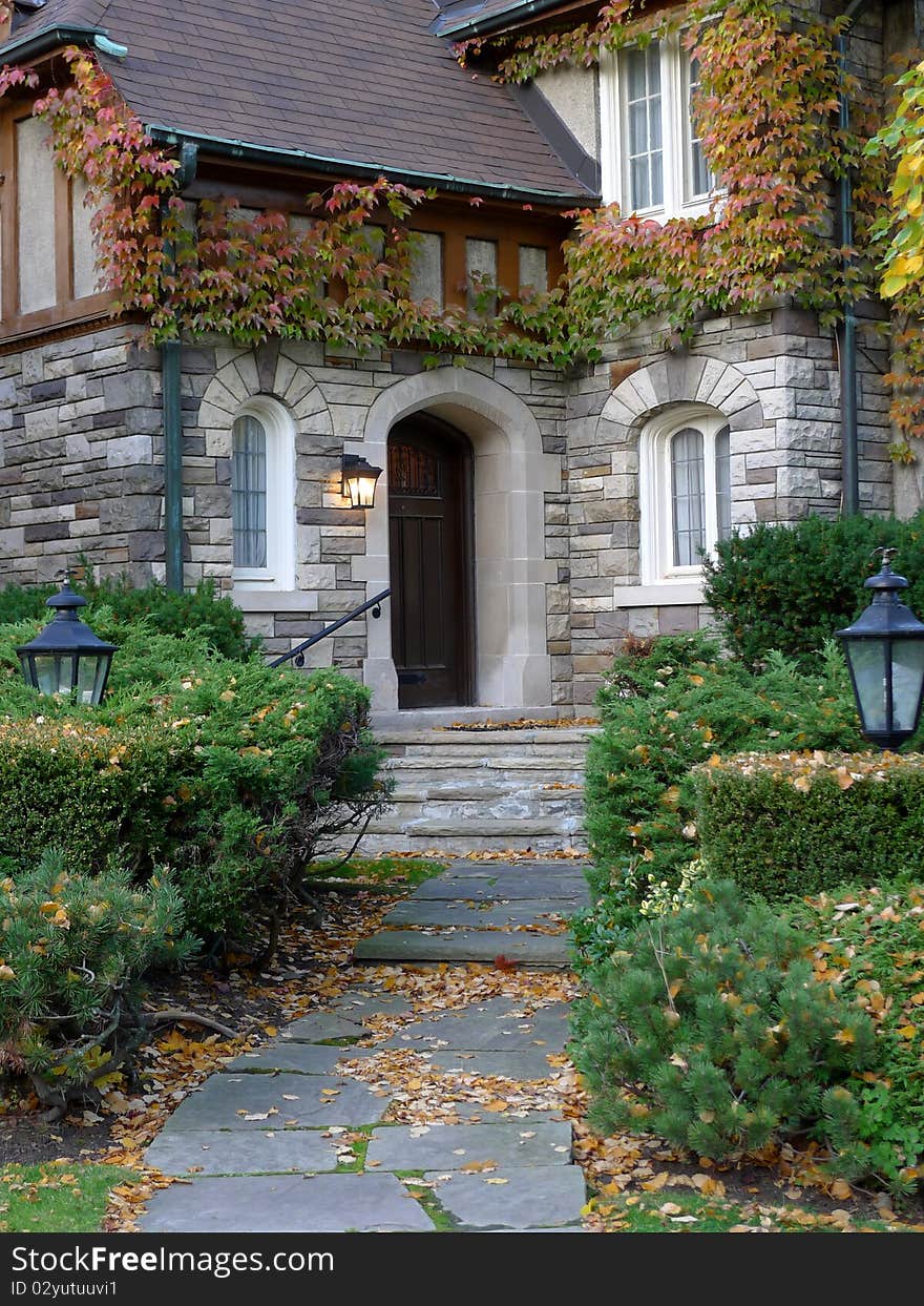 Home entrance with flagstone steps