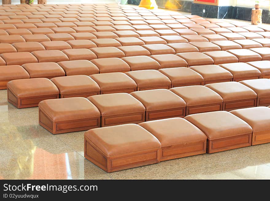 Inside the modern Buddhist temple in hong kong, seats for kneel