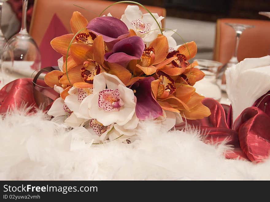 Bride's bouquet on a wedding table. Bride's bouquet on a wedding table.