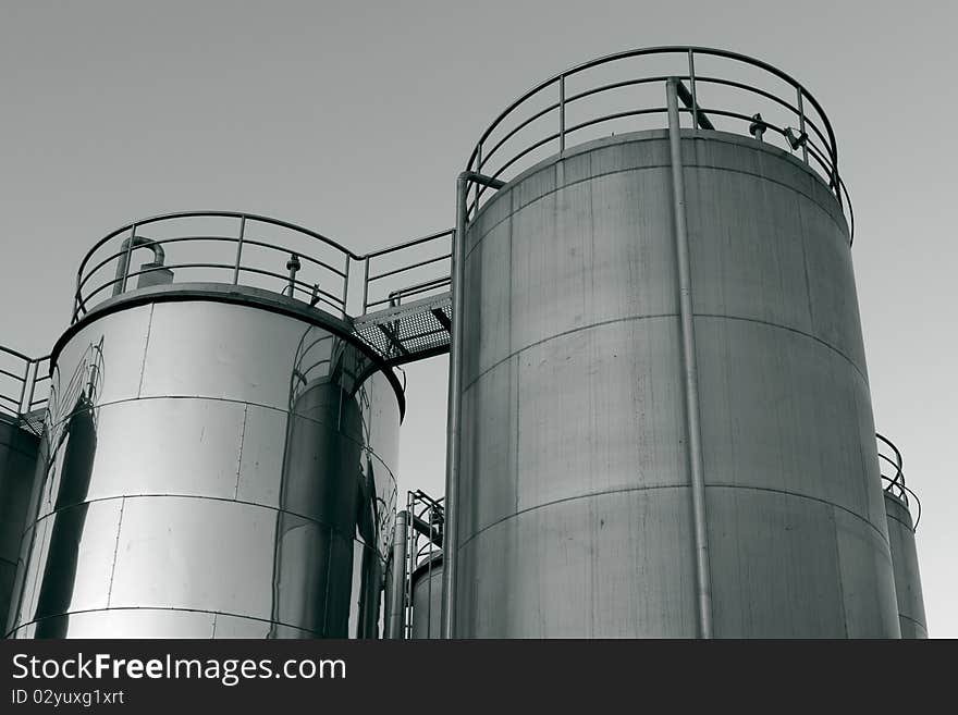 Tank farm with pipeline in chemical plant. Tank farm with pipeline in chemical plant