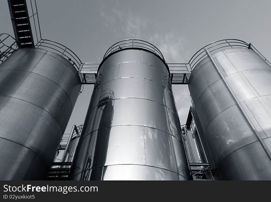 Tank farm with pipeline in chemical plant. Tank farm with pipeline in chemical plant