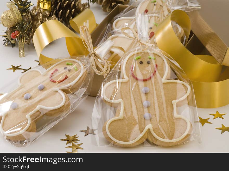 Traditional Christmas gingerbread man cookies in a box. Traditional Christmas gingerbread man cookies in a box.