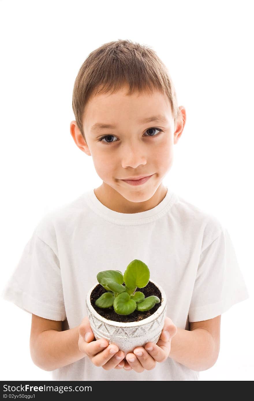 Boy holding flower