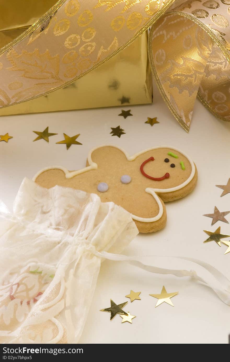 Traditional Christmas gingerbread man cookies in a bag. Traditional Christmas gingerbread man cookies in a bag.