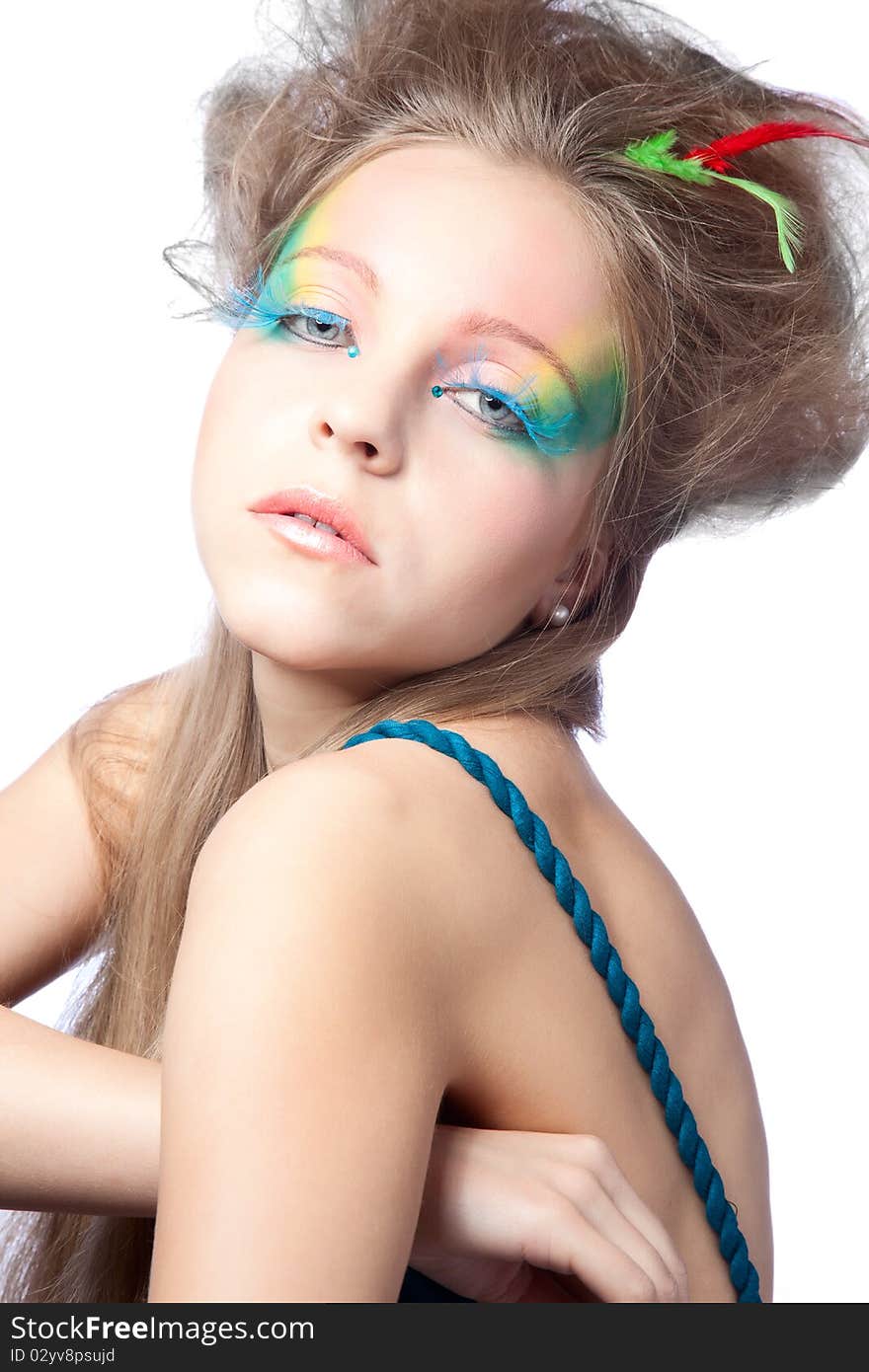 Beautiful woman  with color makeup