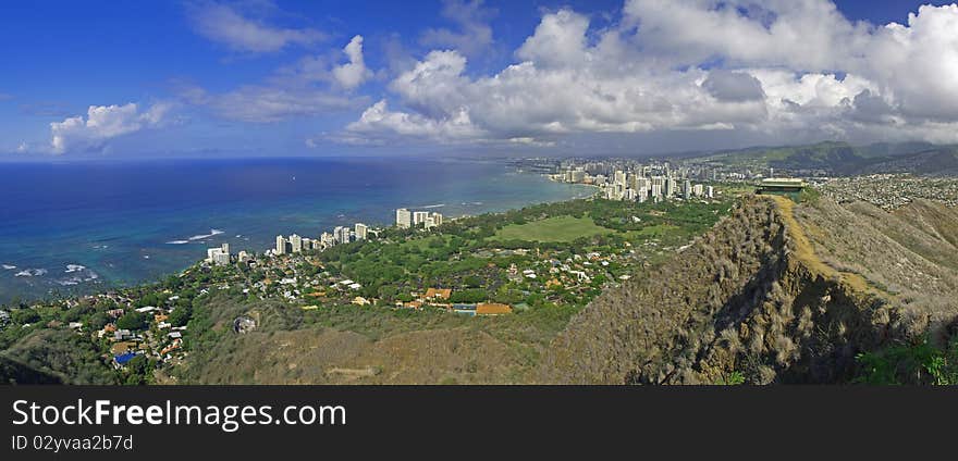 Top of Diamond Head Hawaii panoramic