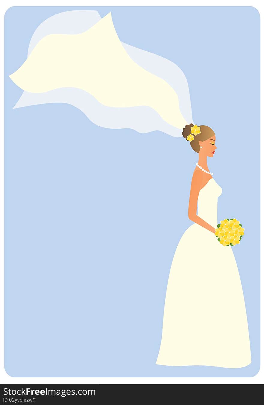 Young bride with a long veil and yellow bouquet. Young bride with a long veil and yellow bouquet