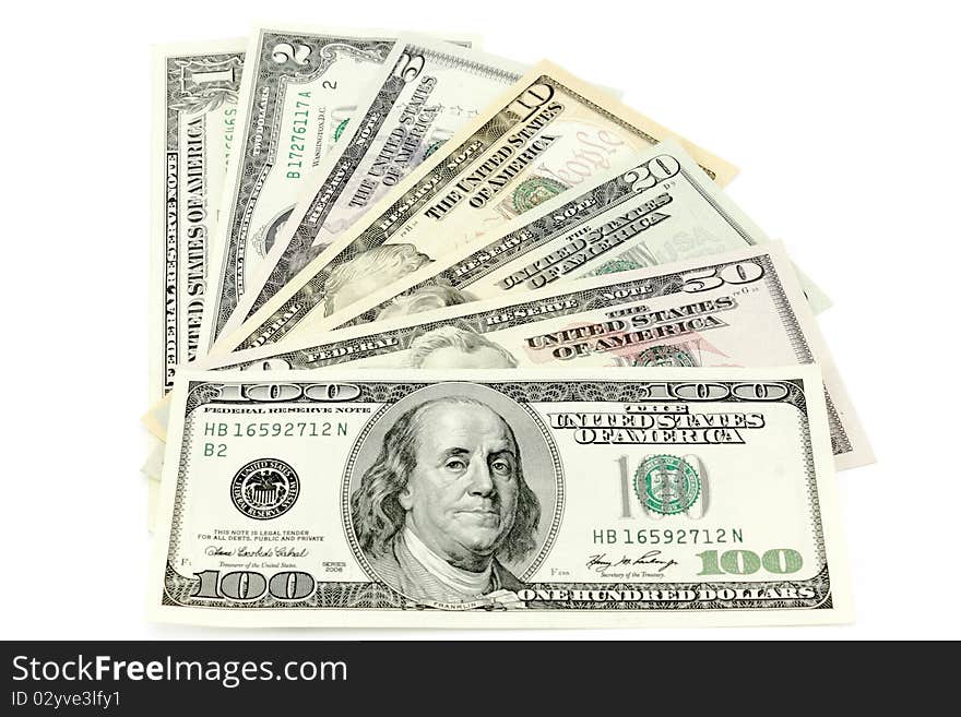 Dollars American separately on a white background