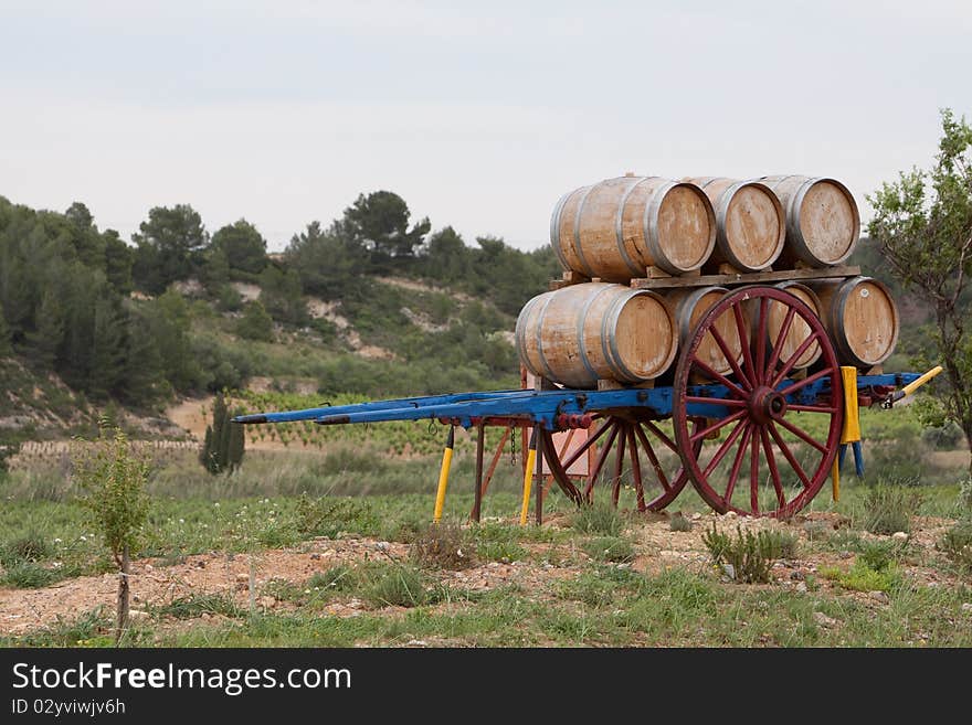 Barrels on a wooden cart