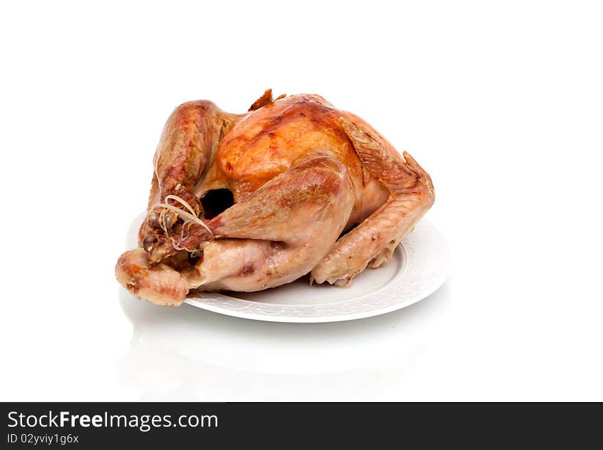 Whole turkey on white background