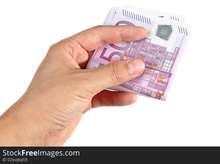 Hand holding 500 euro bills