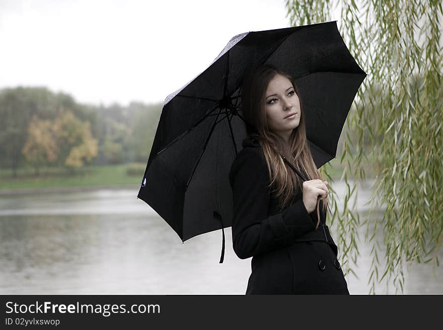 Golden Russian autumn with a beautiful girl. Golden Russian autumn with a beautiful girl