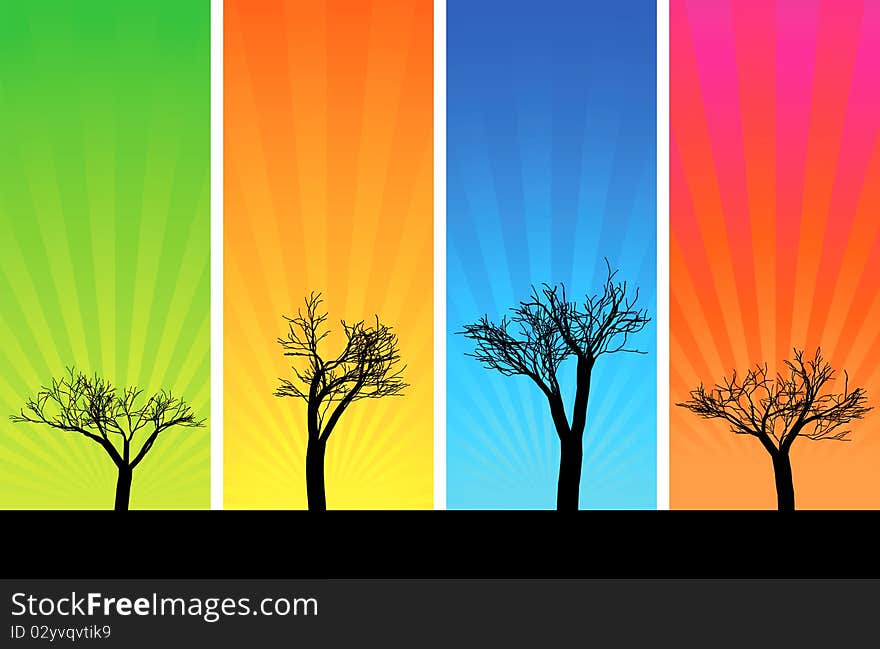 Silhouettes of trees on a multicolored backgrounds. Silhouettes of trees on a multicolored backgrounds