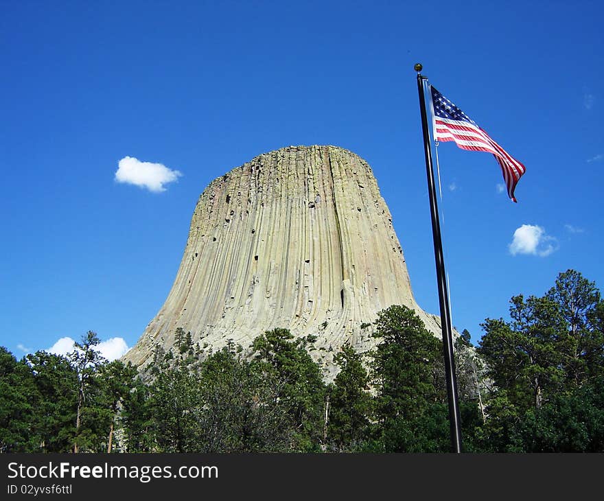 Devils Tower with American Flag