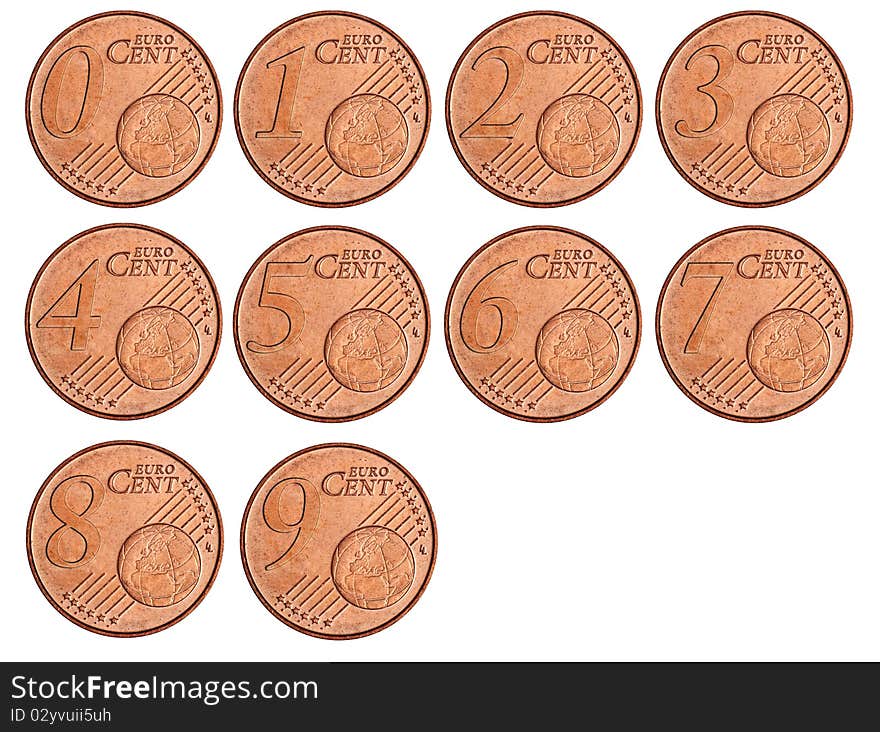 Set of modified coins of euro cents; high resolution