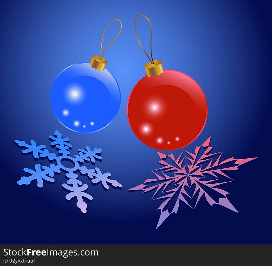 Abstract vector Christmas background of glowing sparkling balls and snowflakes