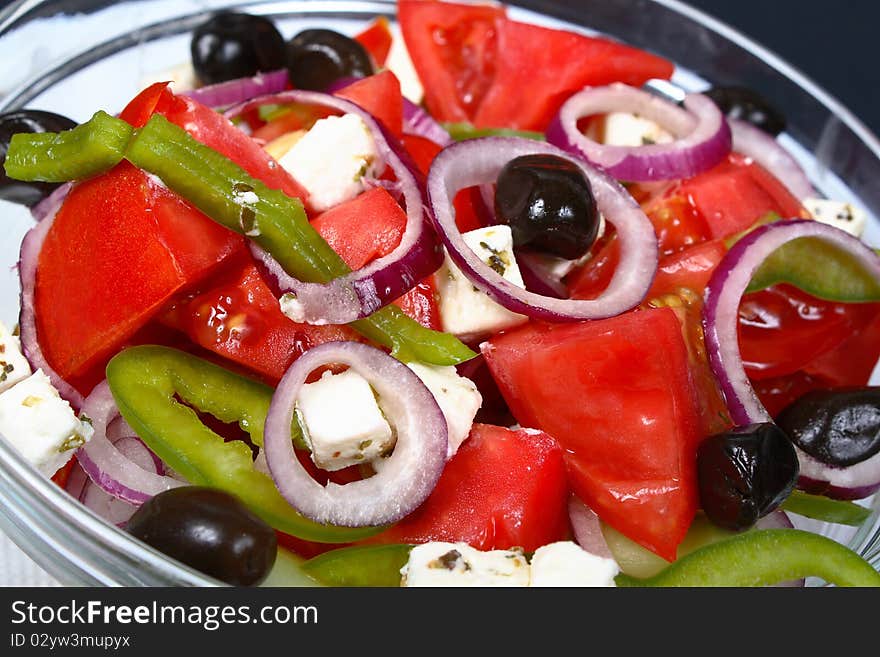 Vegetable salad with cheese and olives