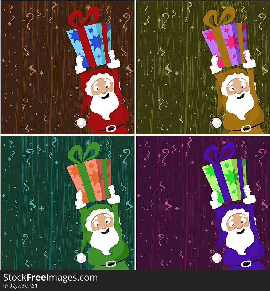 Set of santa claus holding gift box vector