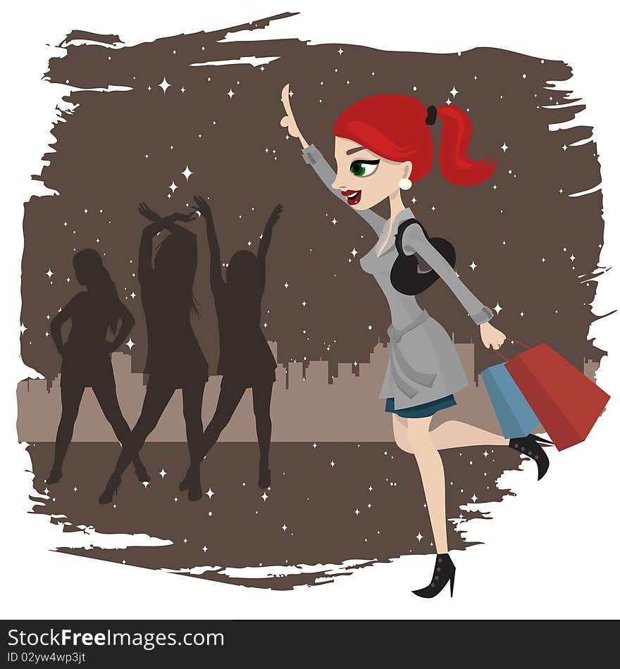 Shopping woman running background vector