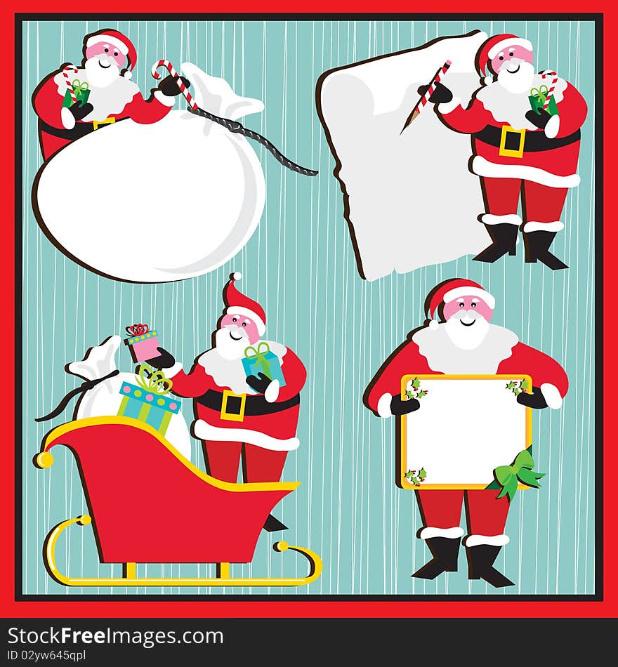 Santa Clause in 4 poses. Use as tags, banner or stickers, with room for your type. Santa Clause in 4 poses. Use as tags, banner or stickers, with room for your type