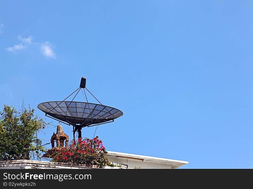 Perspective of satellite dish on the building