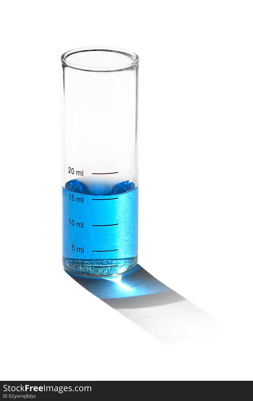 Glass Flask With Blue Liquid Isolated On White