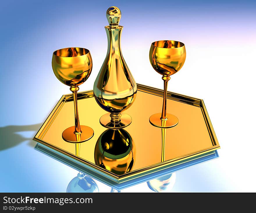 Scene gold goblet and pitcher. Scene gold goblet and pitcher