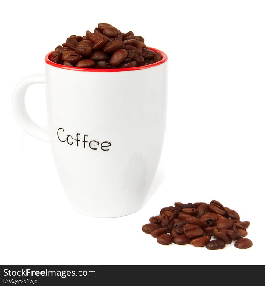 Coffee Beans in a White Cup