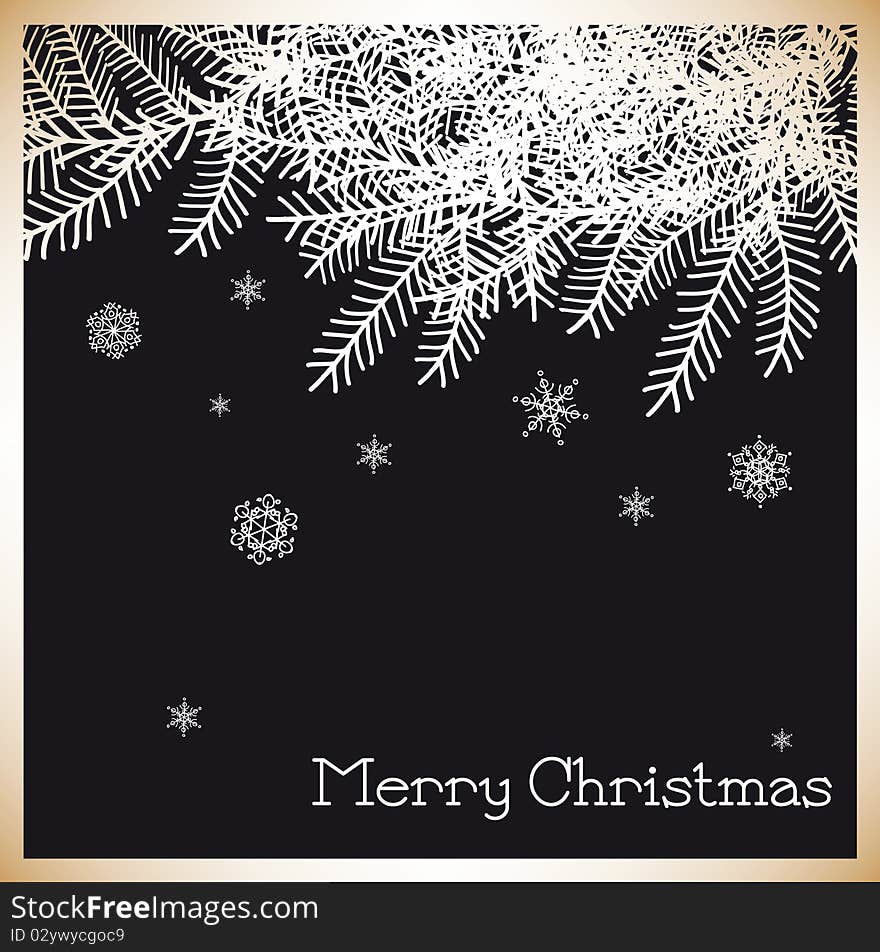 Vintage christmas greeting card with white snowflakes