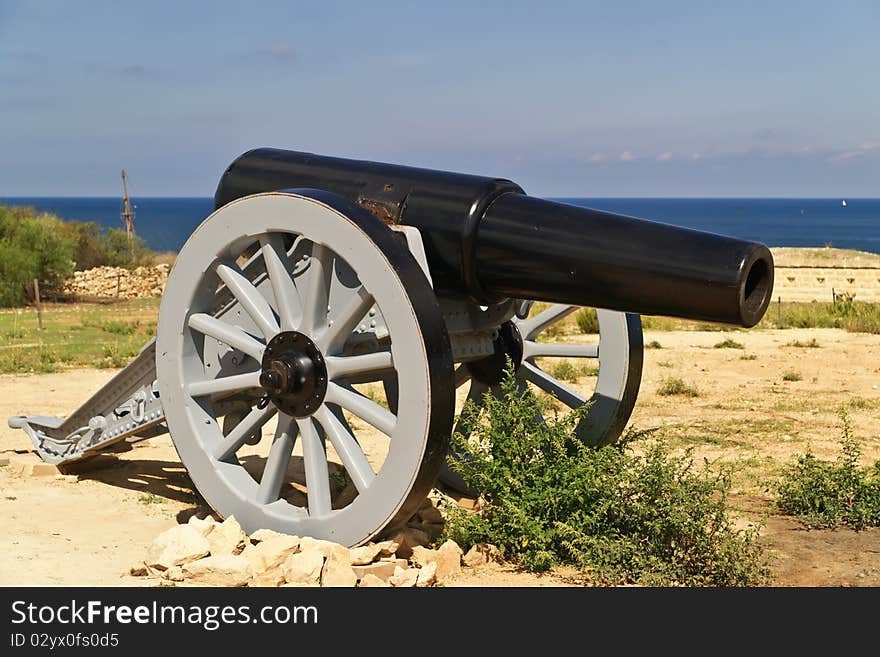 The old cannon in Rinella fort. Malta