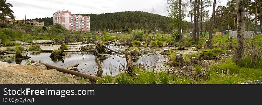 Old bog on city suburb