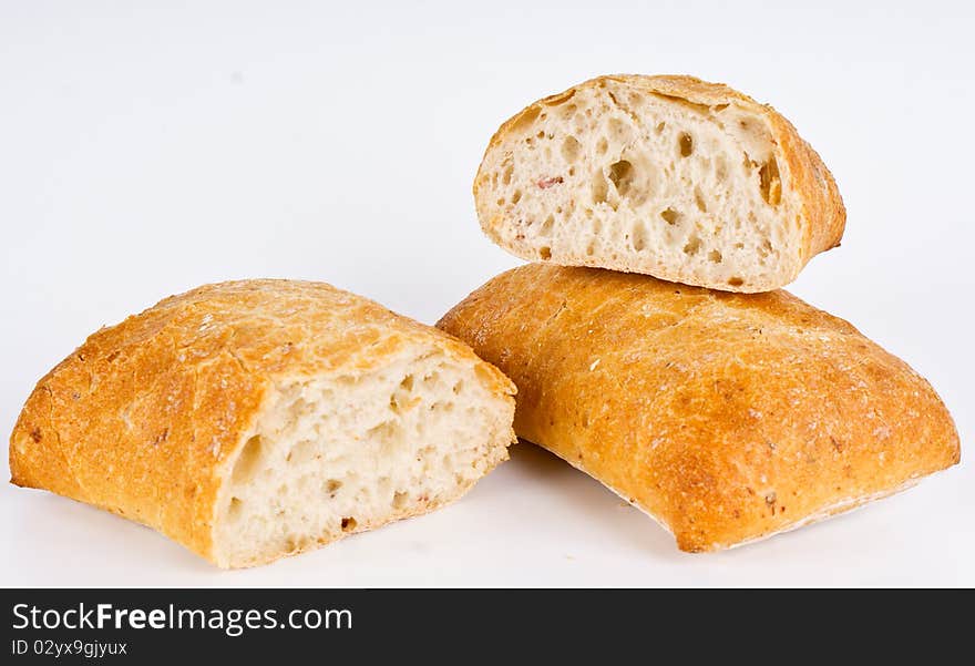 Slices of fresh bread isolated on white background