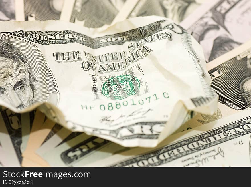 The crumpled banknote on new dollars